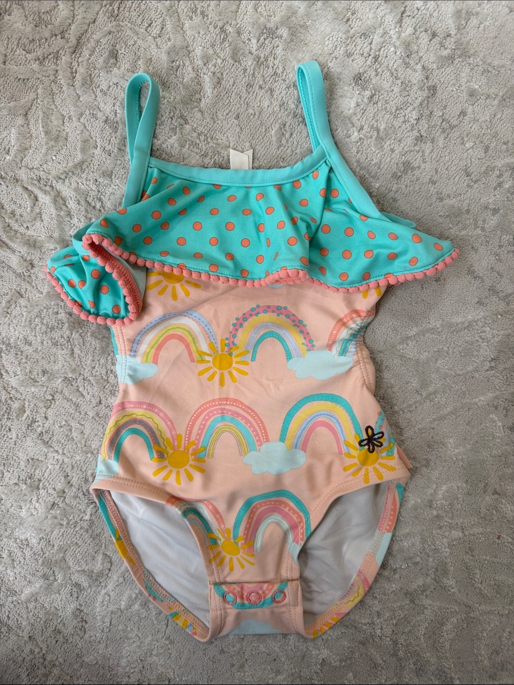 Matilda Jane Peach Polka Dot Swimsuit with Aqua Trim 18/24